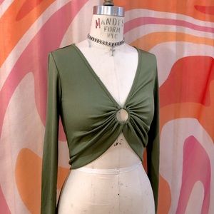 O-Ring Army Green Long Sleeve Crop Top